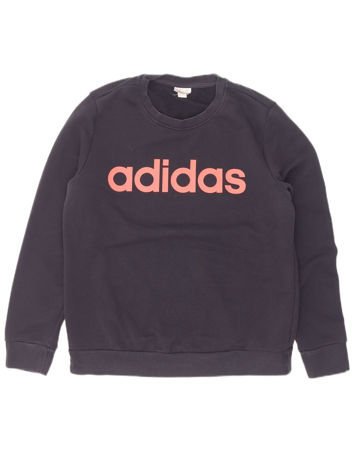 Adidas Womens Graphic Sweatshirt Jumper UK 14 Medium Navy Blue