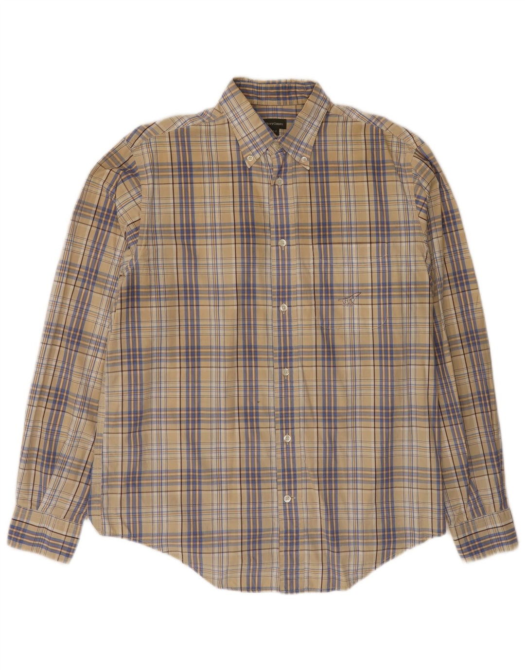 HENRY COTTONS Mens Shirt Size 42 Large Beige Check Cotton