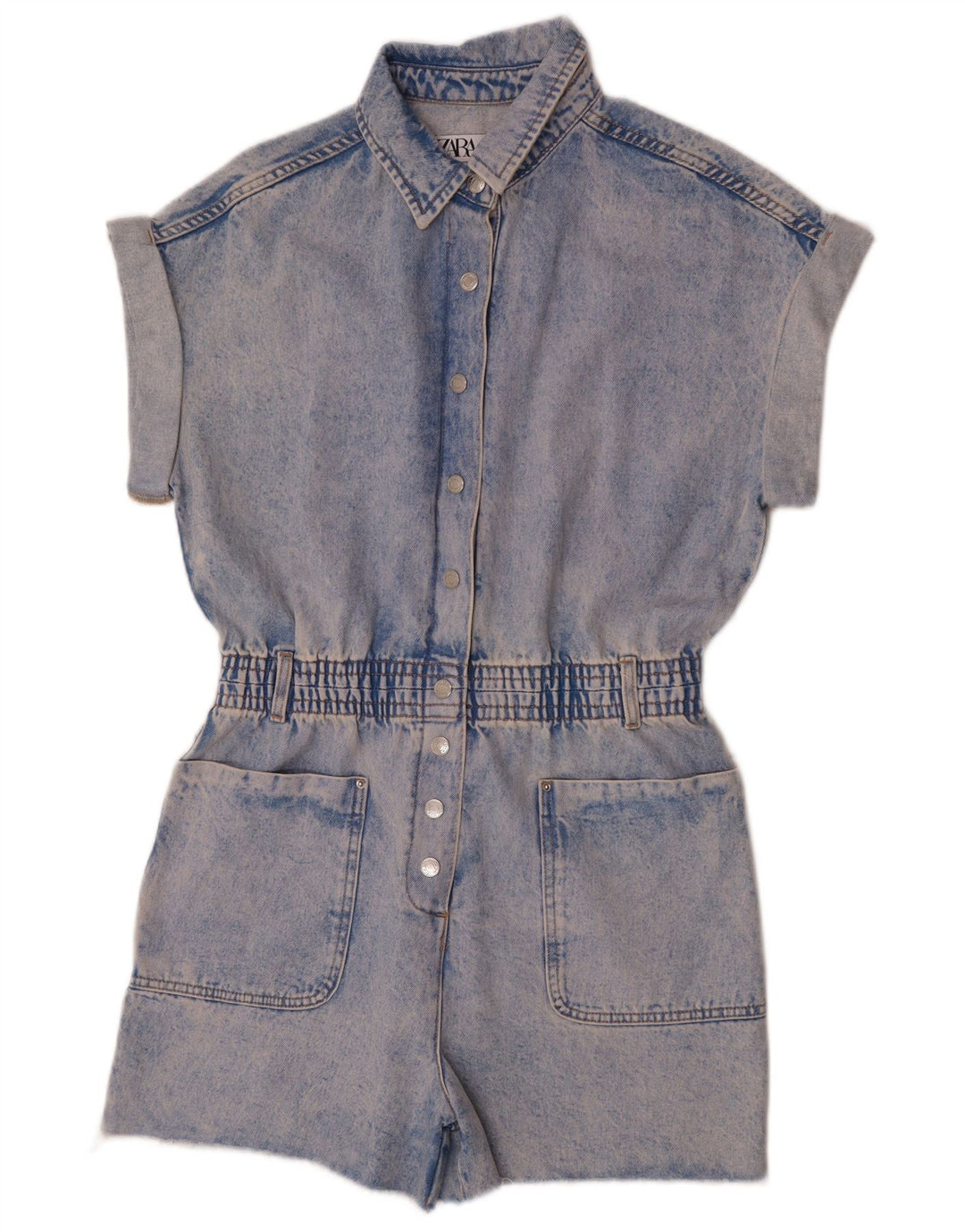 Zara Womens Denim Playsuit UK 14 Medium Blue Cotton
