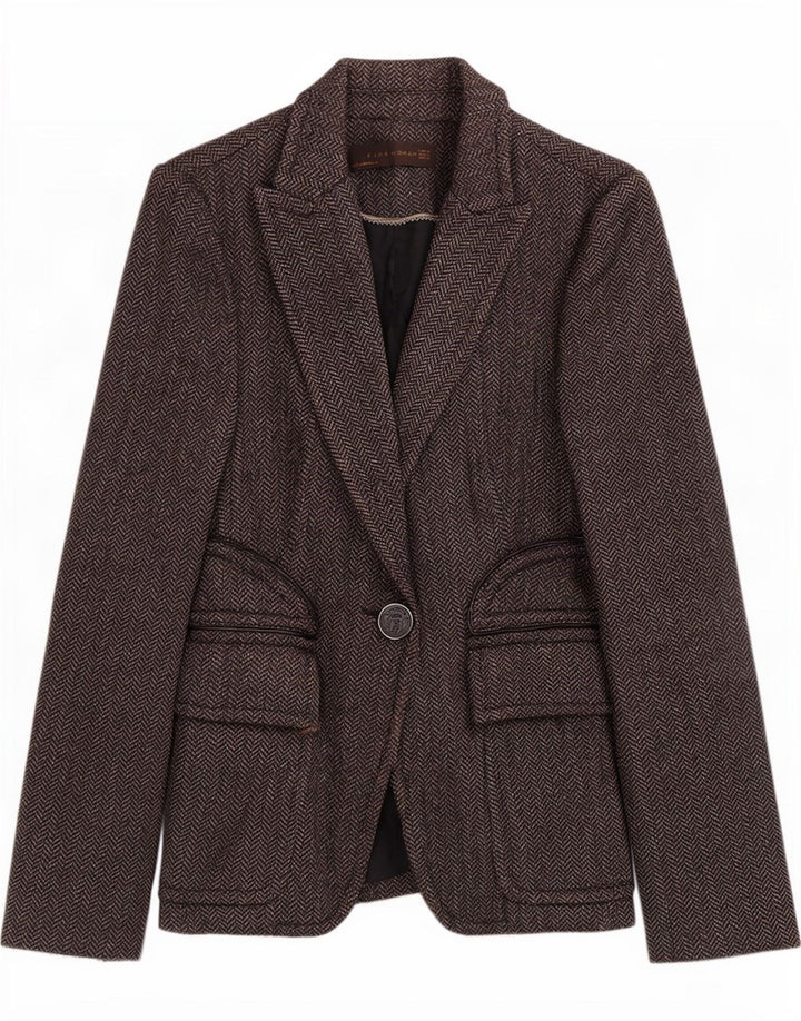 Zara Womens 1 Button Blazer Jacket UK 8 Small Grey Herringbone Polyester