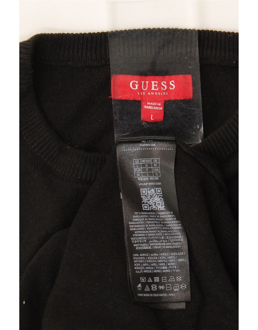 GUESS Mens Crew Neck Jumper Sweater Large Black Acrylic