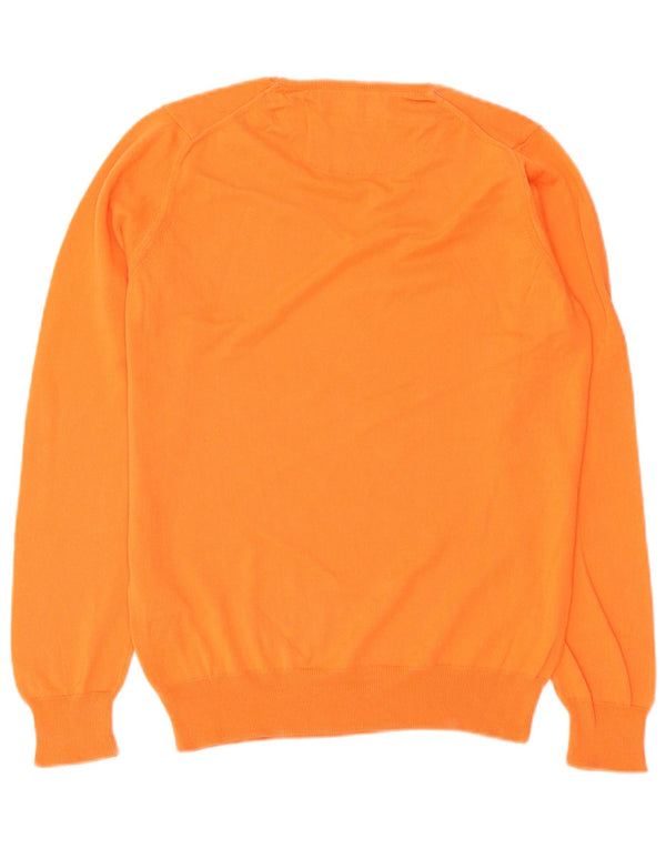 Zara Mens V-Neck Jumper Sweater Medium Orange Cotton