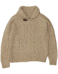 FAT FACE Mens Shawl Neck Jumper Sweater Medium Beige Flecked Wool