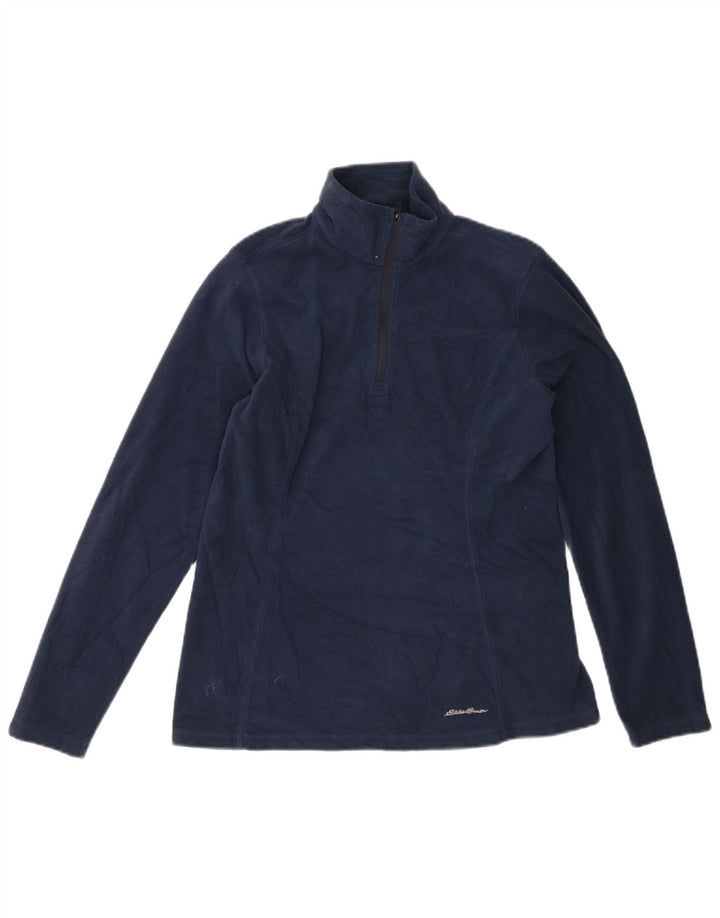 EDDIE BAUER Womens Zip Neck Fleece Jumper UK 14 Medium Navy Blue Polyester