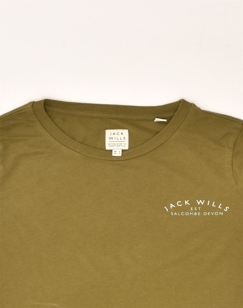 JACK WILLS Womens T-Shirt Top UK 6 XS Khaki Cotton | Vintage Jack Wills | Thrift | Second-Hand Jack Wills | Used Clothing | Messina Hembry 