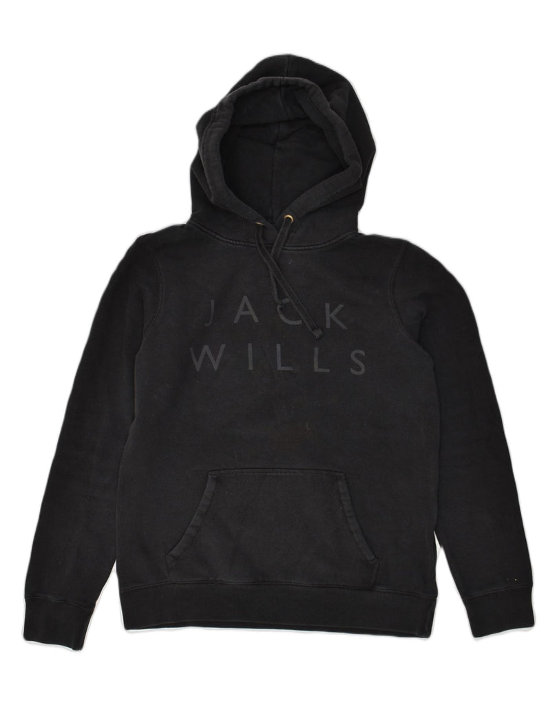 JACK WILLS Womens Graphic Hoodie Jumper UK 12 Medium  Black Cotton | Vintage Jack Wills | Thrift | Second-Hand Jack Wills | Used Clothing | Messina Hembry 