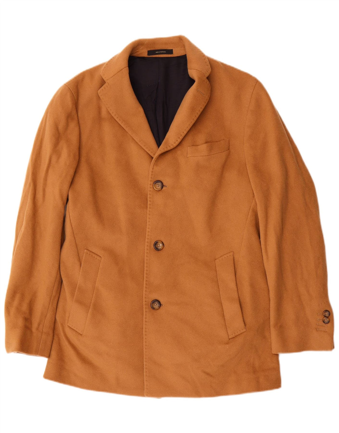 Massimo Dutti Mens 3 Button Overcoat EU 48 Medium Beige Wool