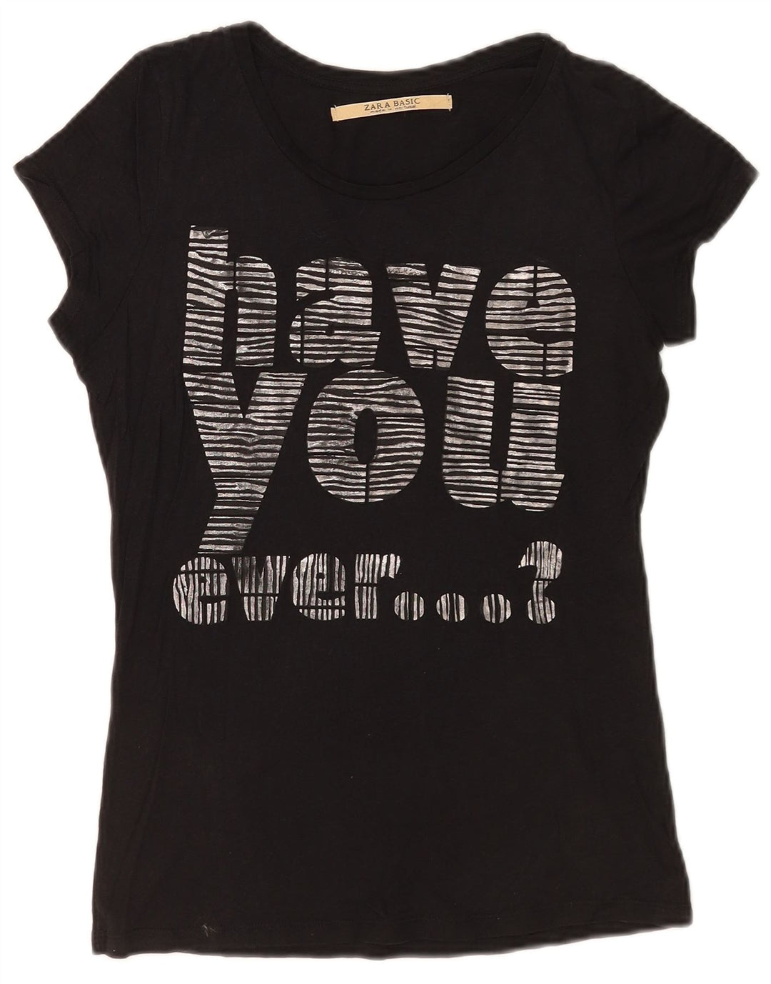 Zara Womens Graphic T-Shirt Top UK 12 Medium Black