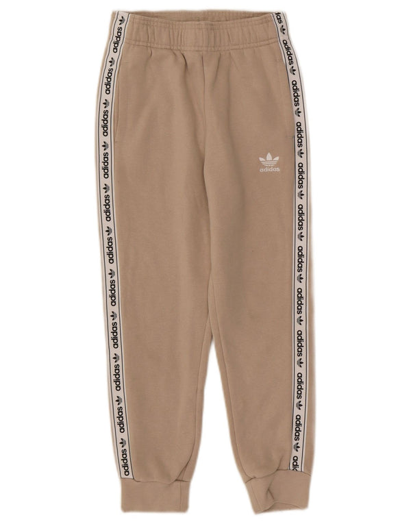 Adidas Boys Graphic Tracksuit Trousers Joggers 7-8 Years Beige Colourblock