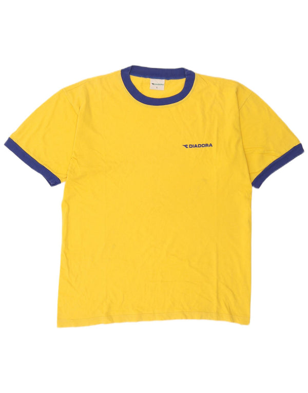 Diadora Mens T-Shirt Top Large Yellow Colourblock Cotton