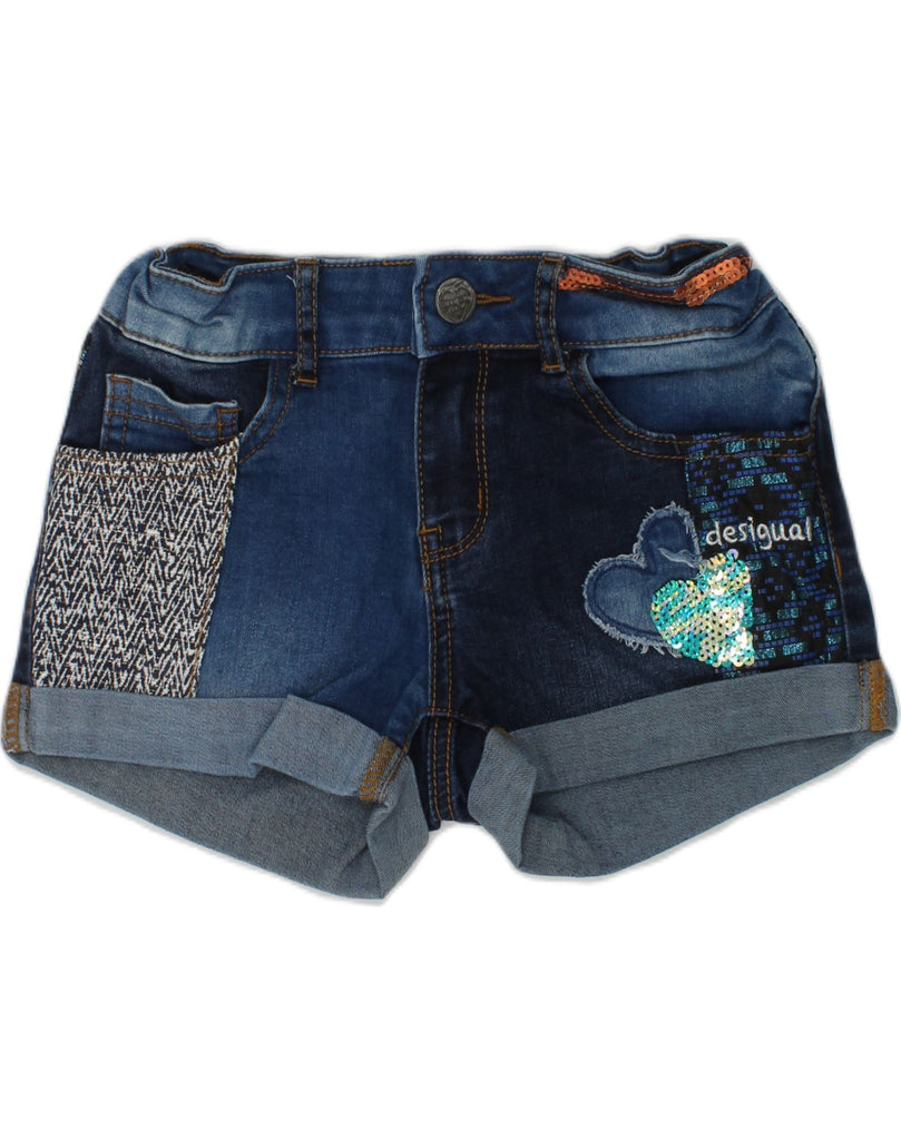 DESIGUAL Girls Denim Shorts 7-8 Years W24  Blue Patchwork | Vintage Desigual | Thrift | Second-Hand Desigual | Used Clothing | Messina Hembry 