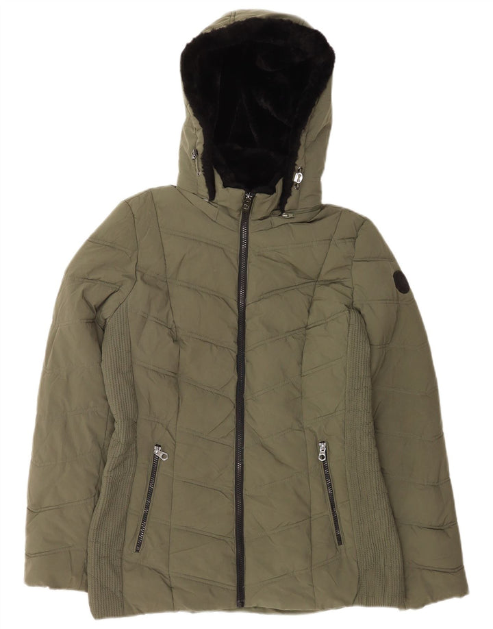 Nautica Womens Hooded Padded Jacket UK 14 Medium Khaki Polyester