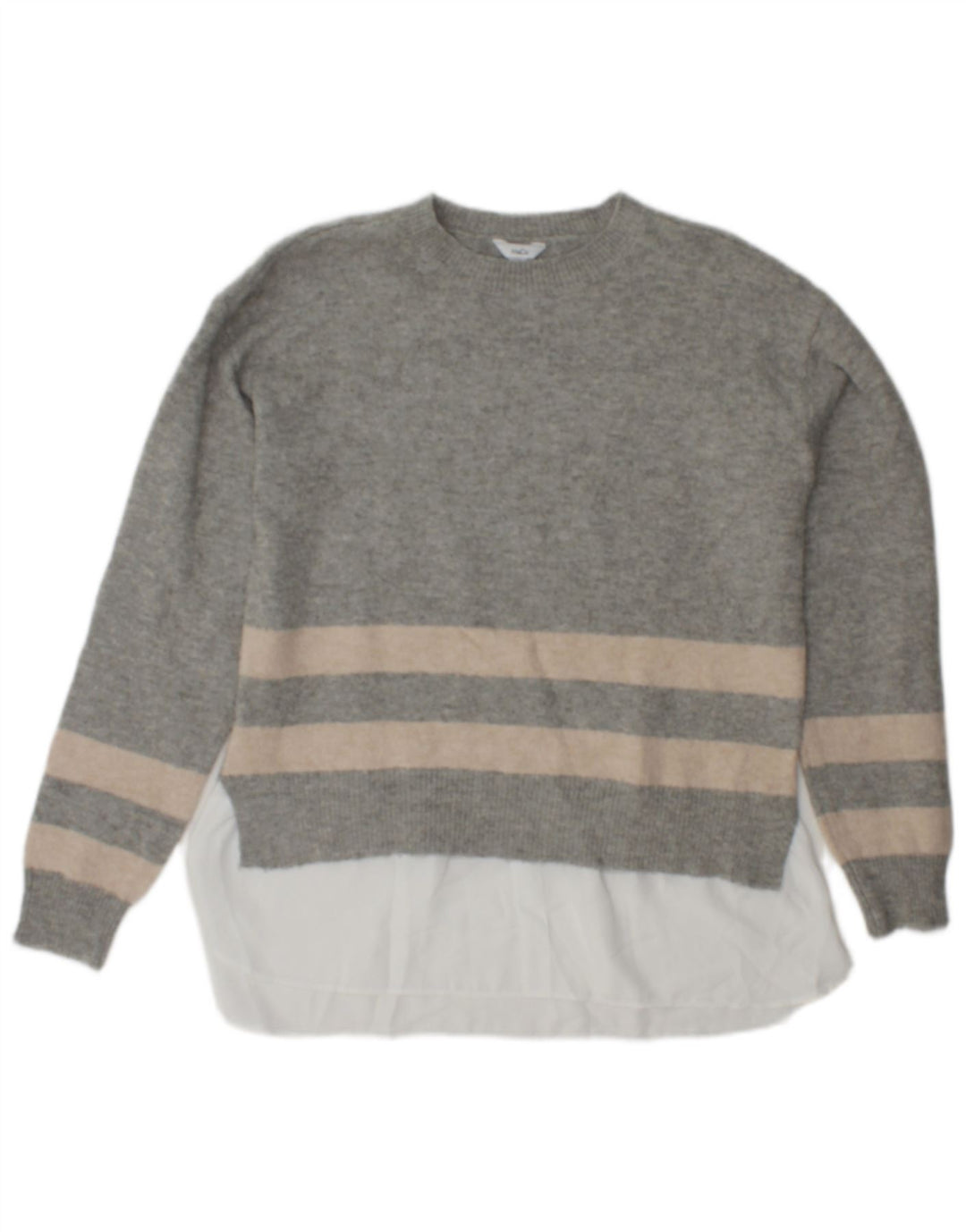 M&Co Womens Crew Neck Jumper Sweater UK 10 Small Grey Striped Polyester