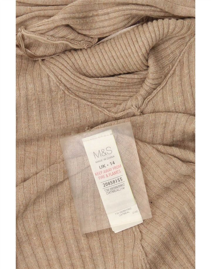 Marks & Spencer Womens Longline Open Cardigan Sweater UK 14 Medium Beige