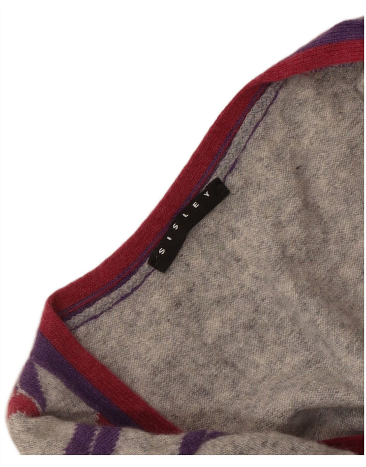 Sisley Womens V-Neck Jumper Sweater UK 10 Small Grey Argyle/Diamond