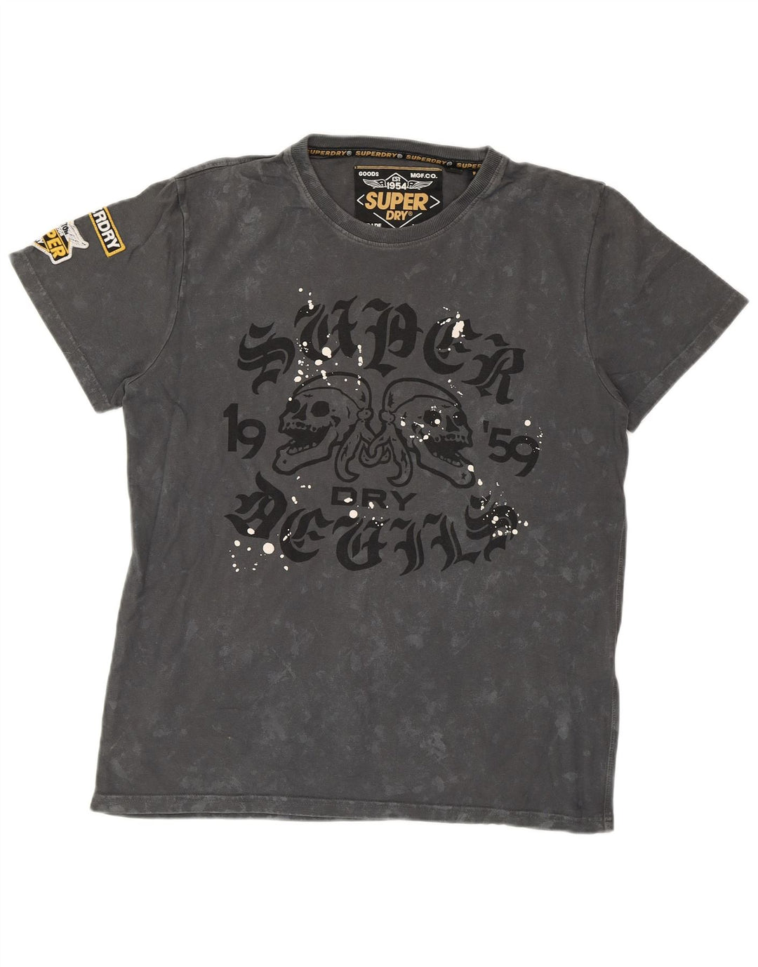 SUPERDRY Mens Graphic T-Shirt Top Large Grey Tie Dye