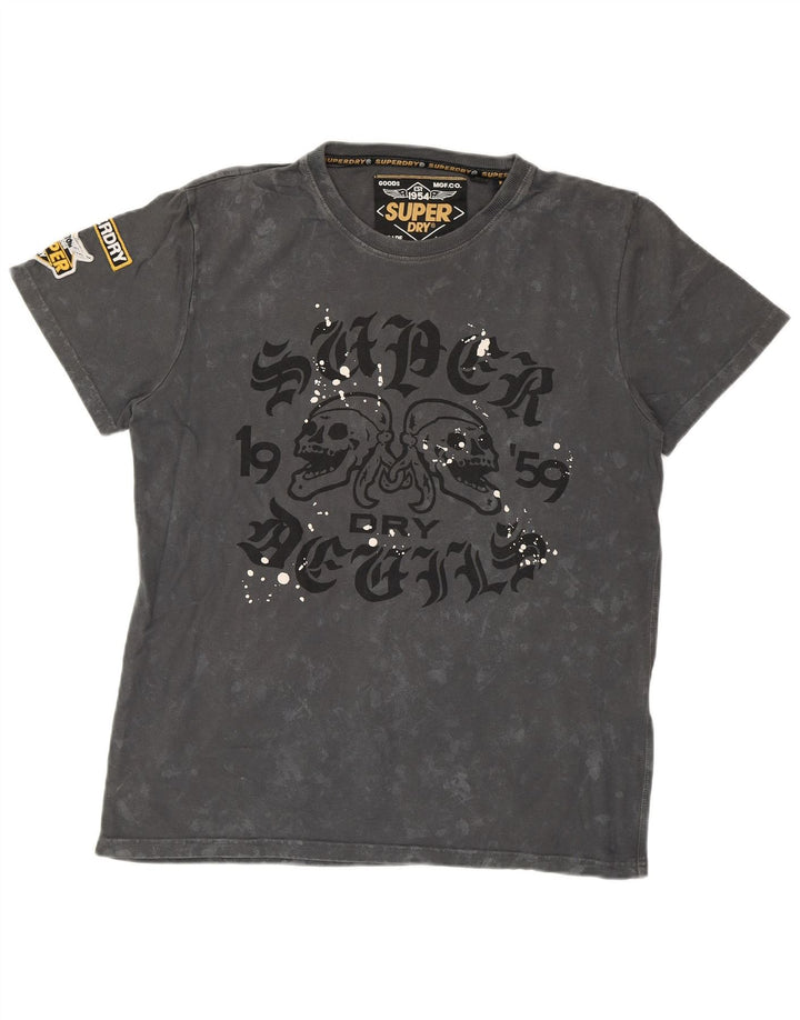 SUPERDRY Mens Graphic T-Shirt Top Large Grey Tie Dye