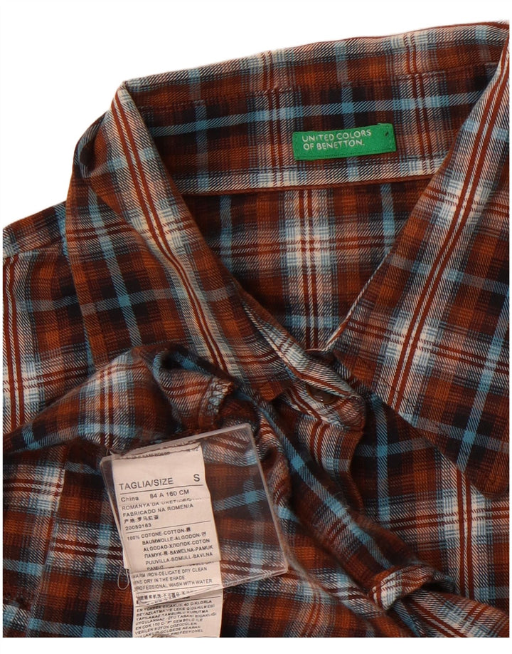 BENETTON Womens Shirt UK 10 Small Brown Check Cotton