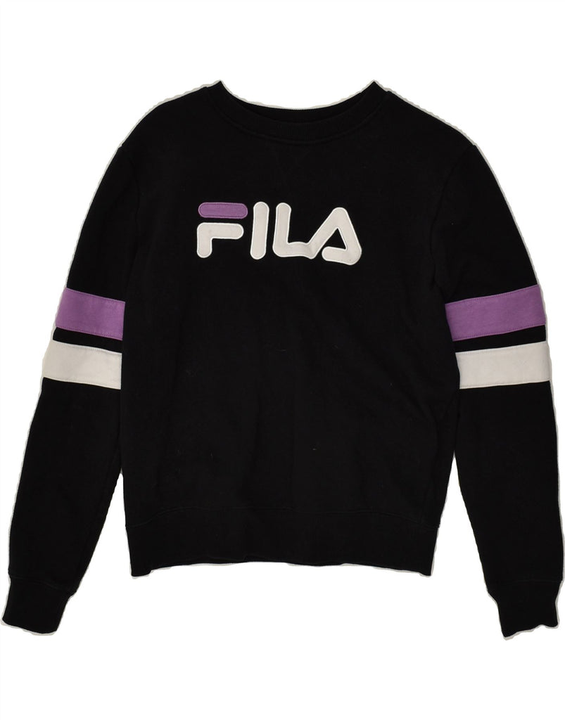 FILA Womens Graphic Sweatshirt Jumper UK 10 Small Black Cotton | Vintage Fila | Thrift | Second-Hand Fila | Used Clothing | Messina Hembry 