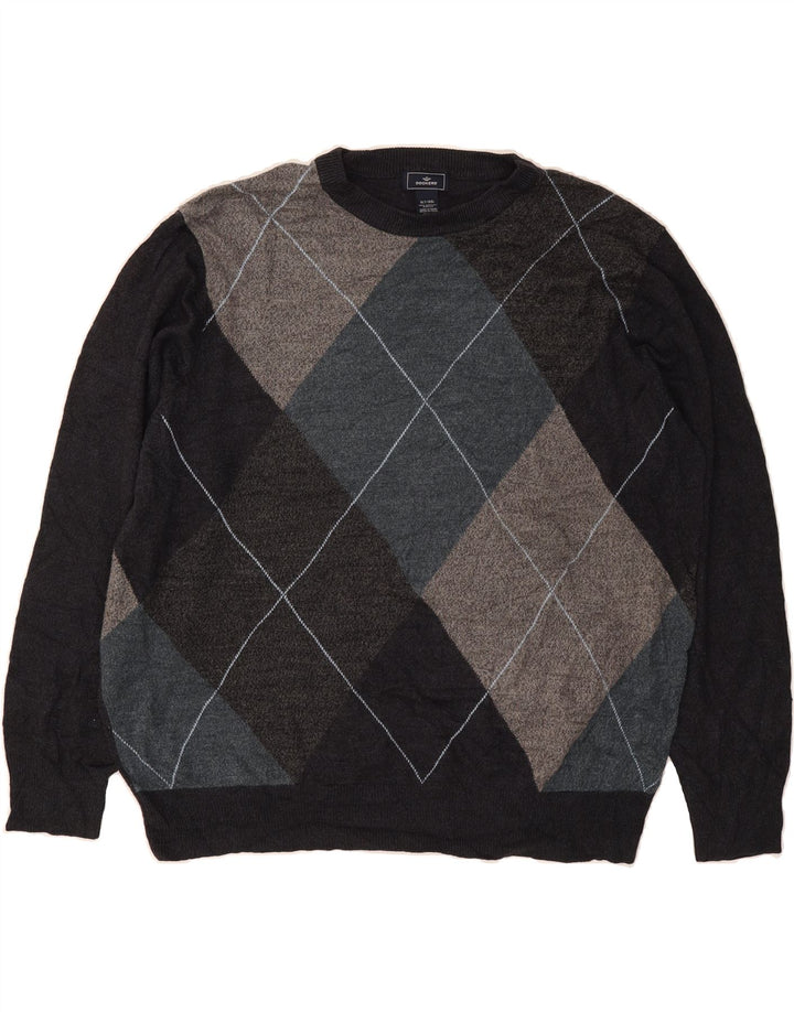 DOCKERS Mens Crew Neck Jumper Sweater XL Black Argyle/Diamond Acrylic Vintage Dockers and Second-Hand Dockers from Messina Hembry 