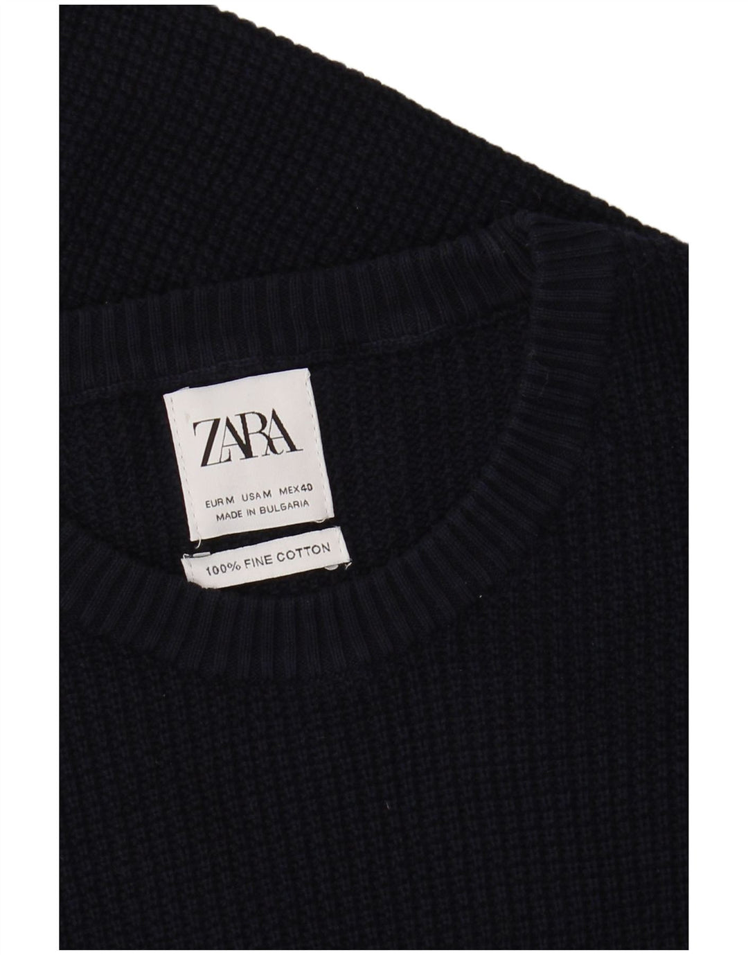Zara Mens Crew Neck Jumper Sweater Medium Navy Blue Cotton
