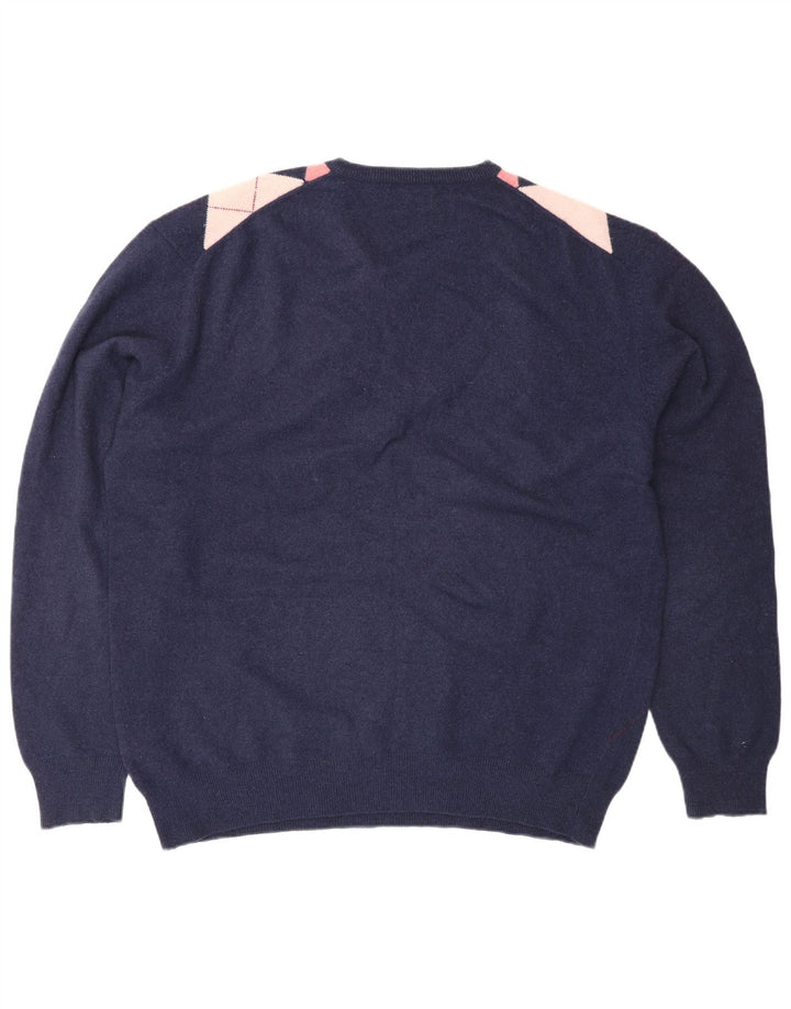 Kappa Mens V-Neck Jumper Sweater 2XL Navy Blue Argyle/Diamond Wool
