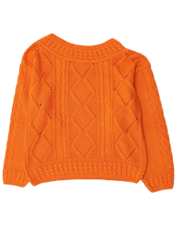 Vintage Womens Boat Neck Jumper Sweater UK 16 Large Orange Cotton