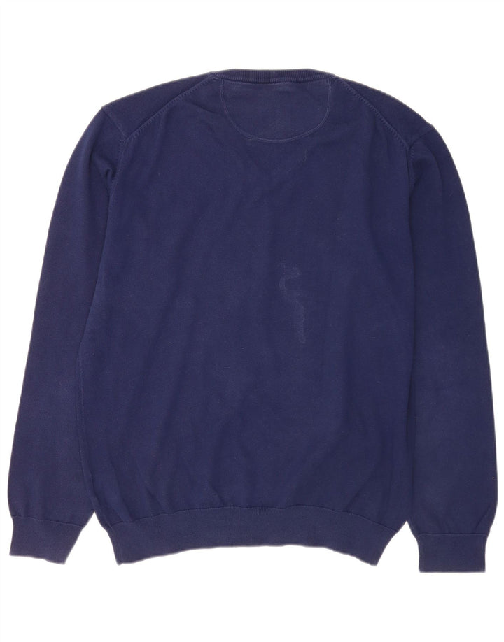 Gant Mens V-Neck Jumper Sweater Large Navy Blue Polyamide