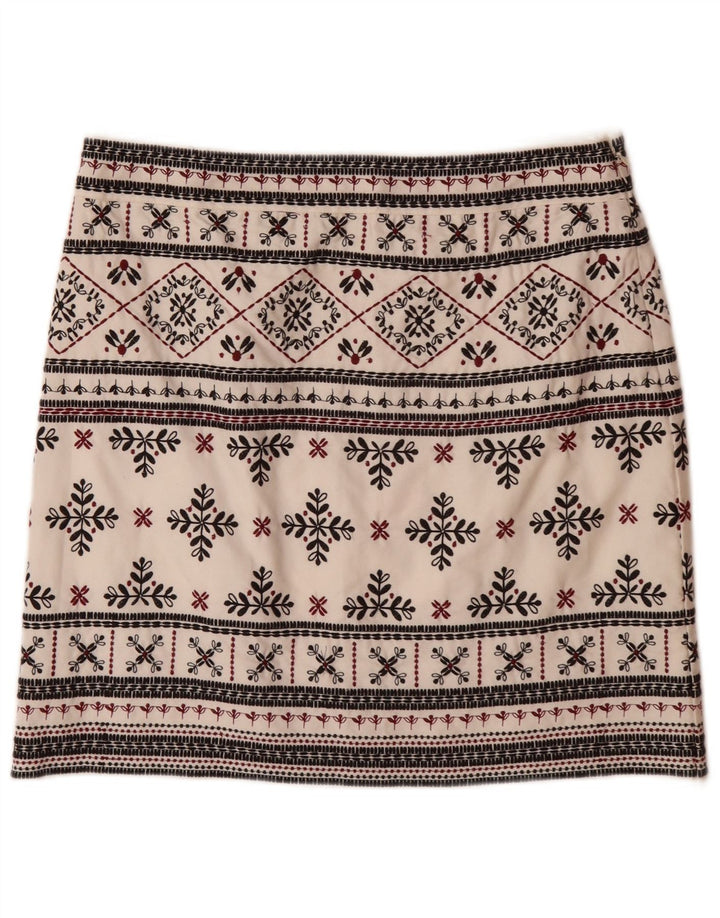 WHITE STUFF Womens Mini Skirt UK 10 Small W32  Off White Fair Isle Cotton