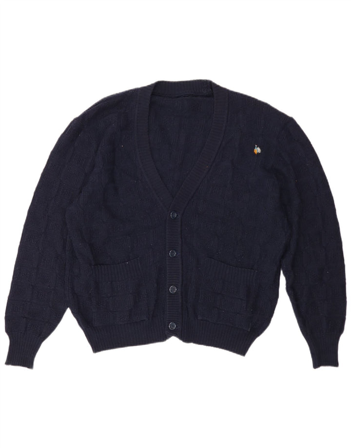 Vintage Mens Cardigan Sweater Medium Navy Blue Wool