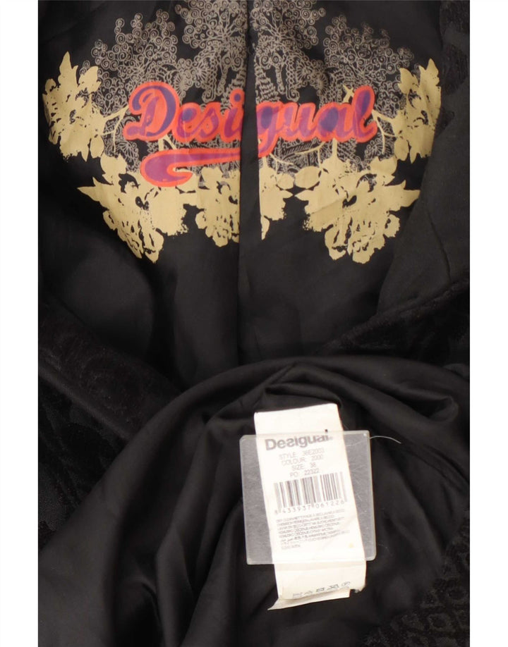Desigual Womens Overcoat EU 38 Medium Black Floral Polyester