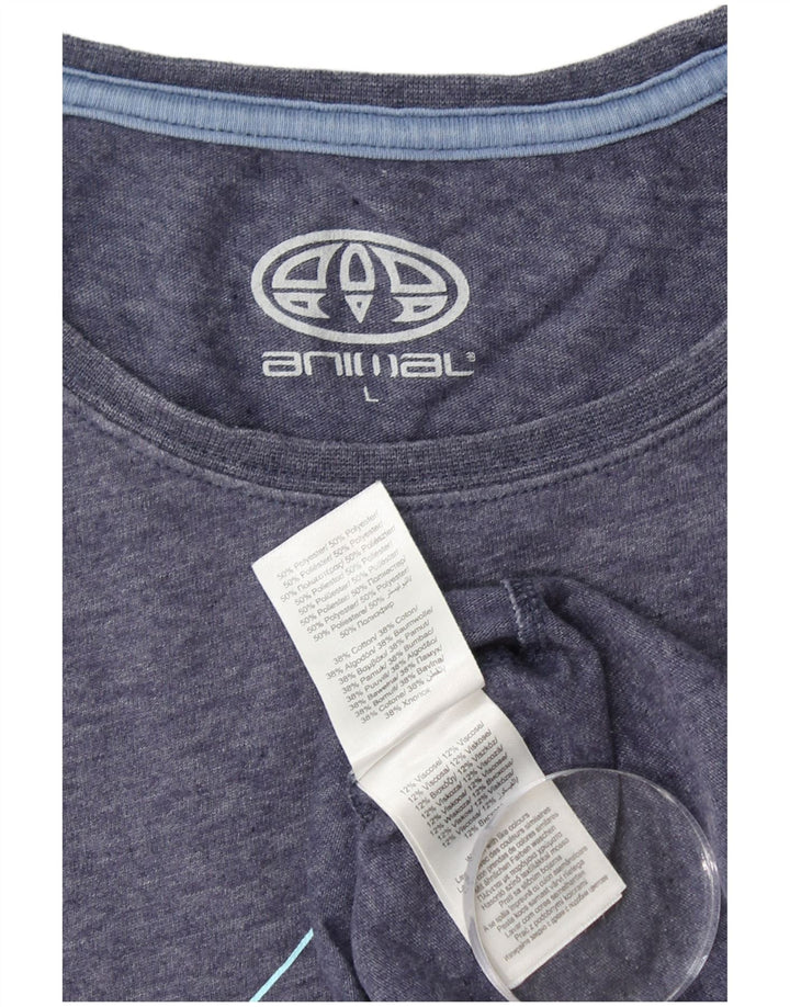 ANIMAL Mens Graphic T-Shirt Top Large Navy Blue Polyester