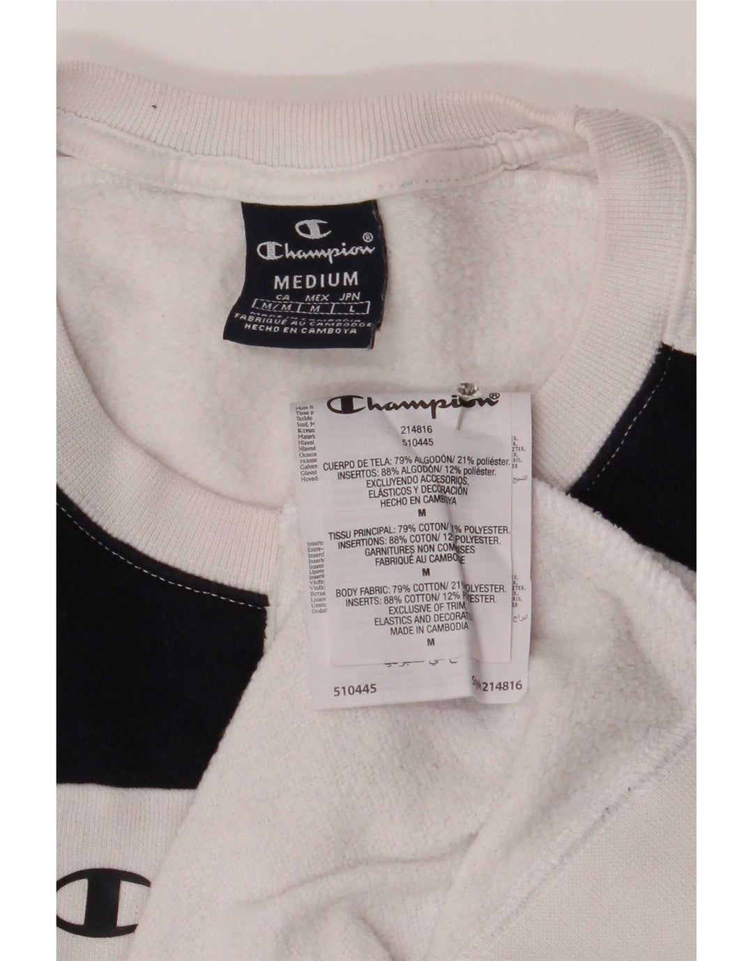 Champion Mens Sweatshirt Jumper Medium White Colourblock Cotton