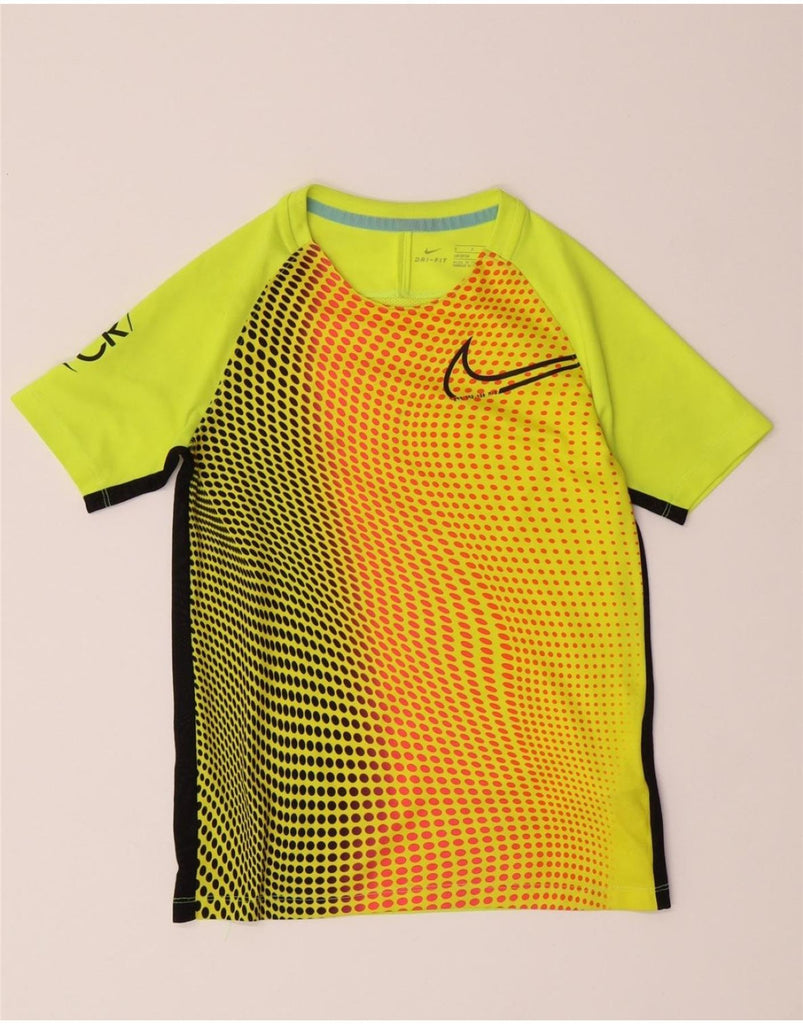 NIKE Boys Dri Fit Graphic T-Shirt Top 8-9 Years Small Yellow Spotted Vintage Nike and Second-Hand Nike from Messina Hembry 
