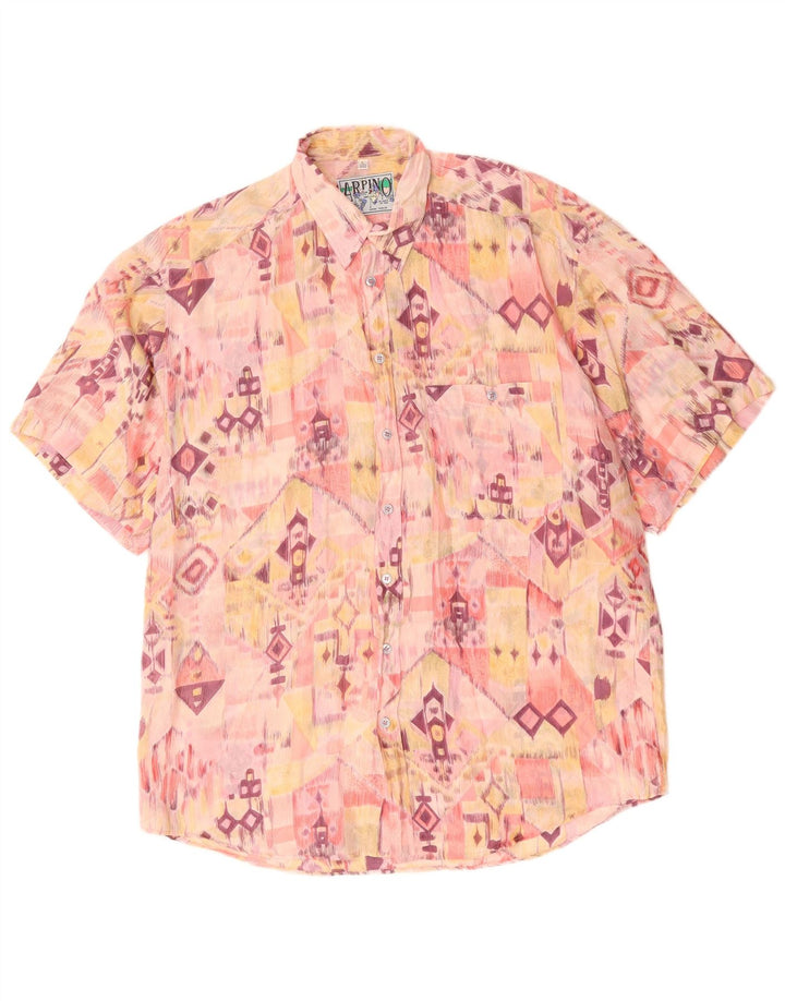 ARPINO Mens Short Sleeve Shirt Size 41/42 Large Pink Geometric