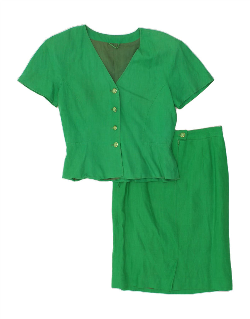 MAX MARA Womens Short Sleeve 2 Piece Skirt Set UK 16 Large W28 Green Linen | Vintage Max Mara | Thrift | Second-Hand Max Mara | Used Clothing | Messina Hembry 