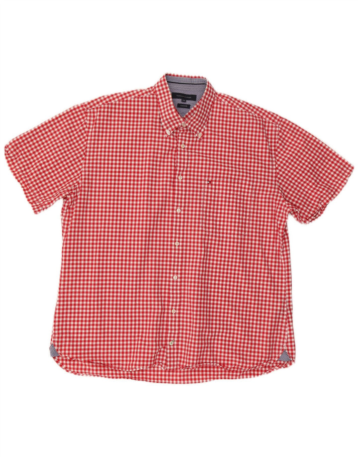 TOMMY HILFIGER Mens Custom Fit Short Sleeve Shirt 2XL Red Gingham Cotton