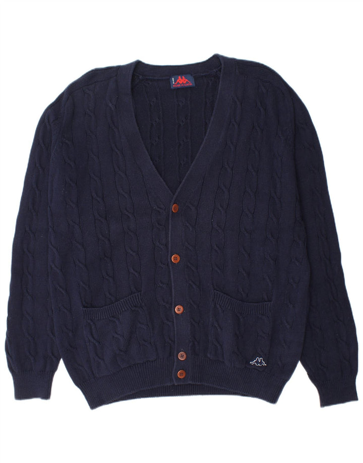 Kappa Mens Cardigan Sweater Large Navy Blue Cotton