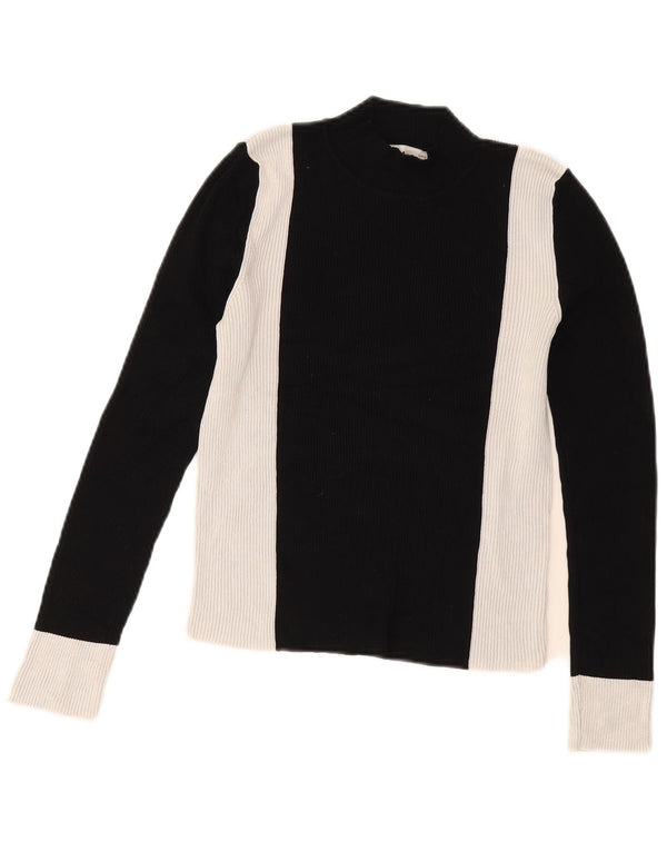 Zara Womens Crop Top Long Sleeve UK 12 Medium Black Colourblock Viscose