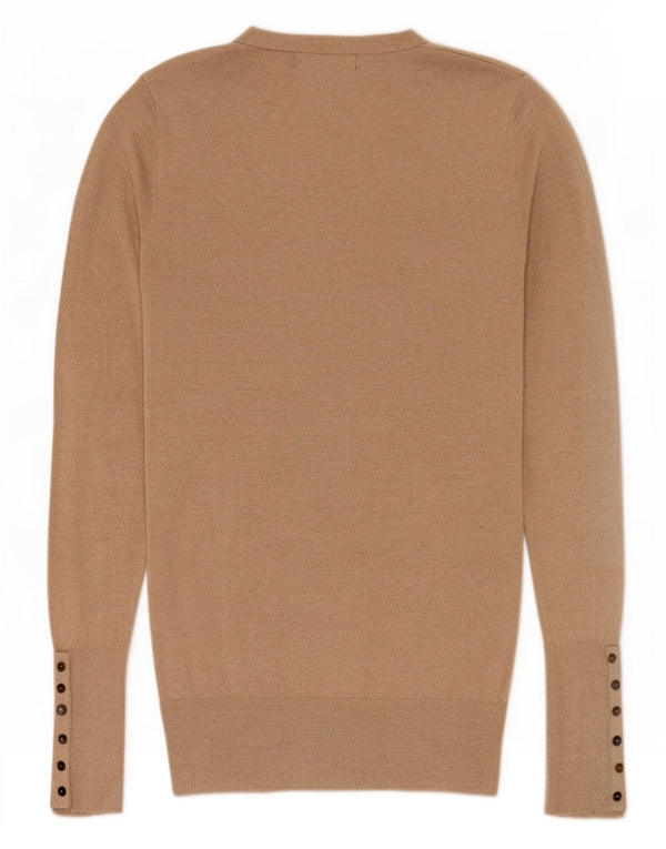 Zara Womens V-Neck Jumper Sweater UK 14 Large Beige Rayon