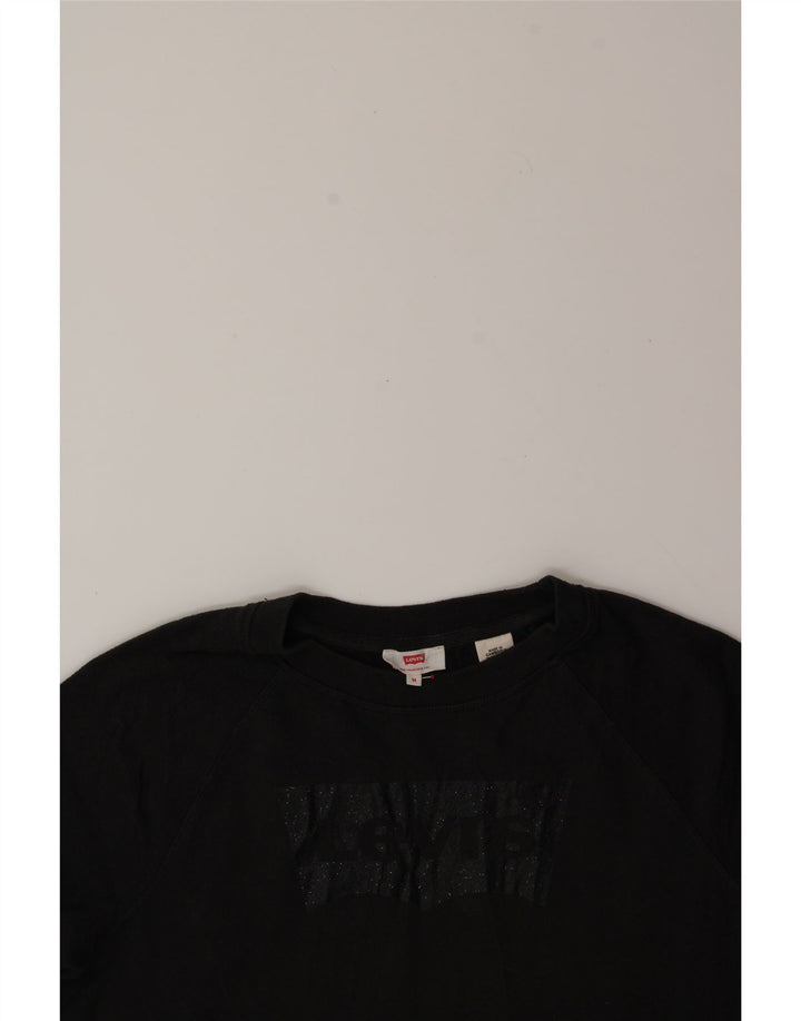 LEVI'S Womens Graphic Sweatshirt Jumper UK 14 Medium Black Cotton Vintage Levi's and Second-Hand Levi's from Messina Hembry 