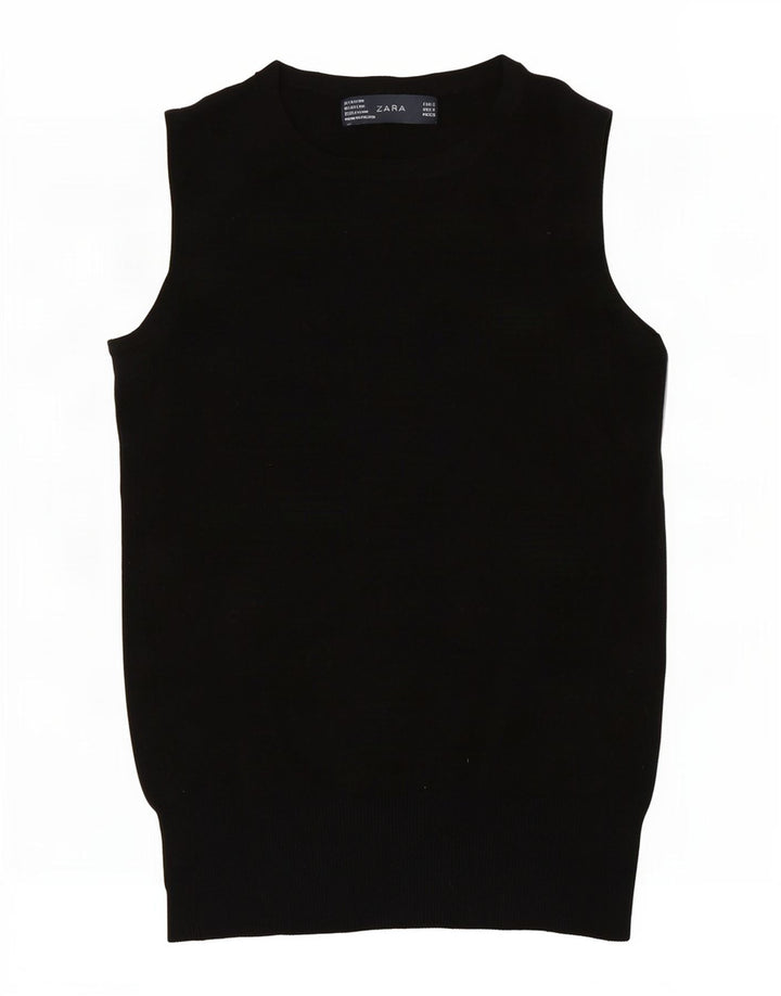 Zara Womens Vest Tank Top UK 8 Small Black Rayon