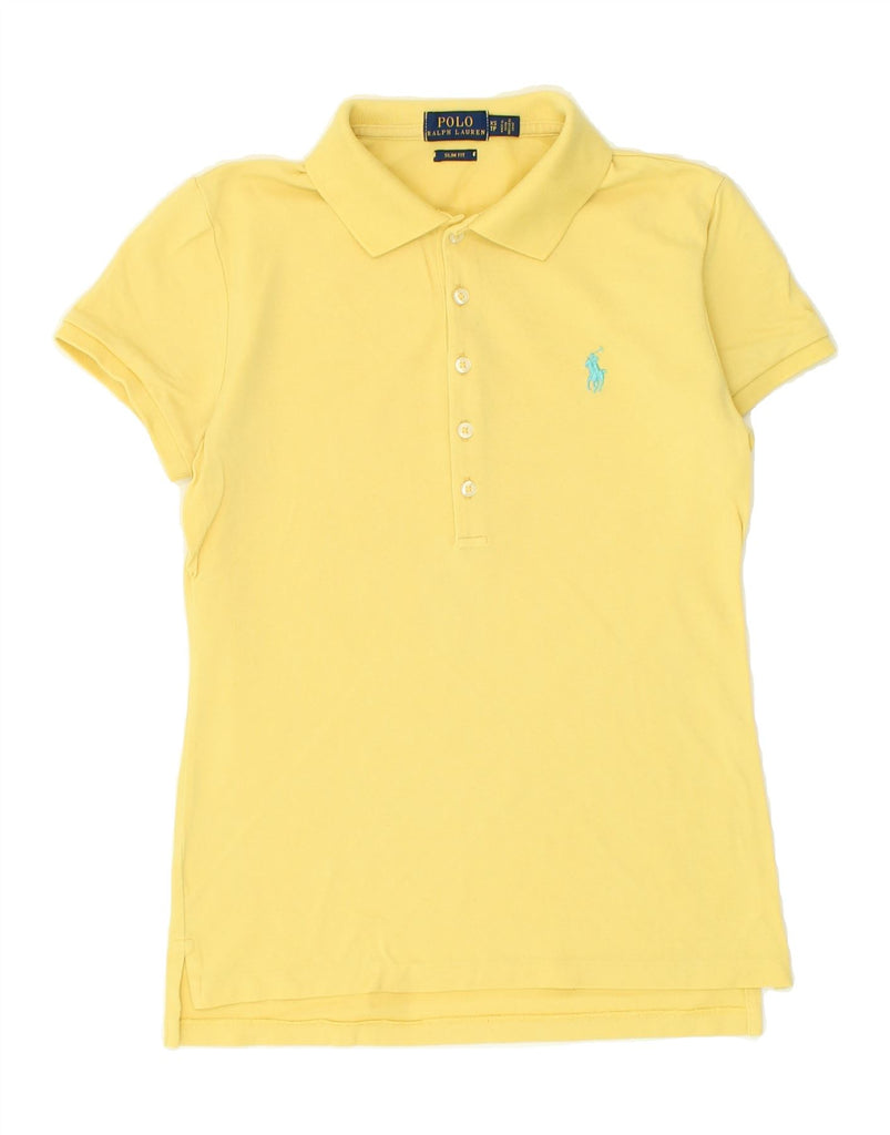 POLO RALPH LAUREN Womens Slim Fit Polo Shirt UK 6 XS Yellow | Vintage Polo Ralph Lauren | Thrift | Second-Hand Polo Ralph Lauren | Used Clothing | Messina Hembry 