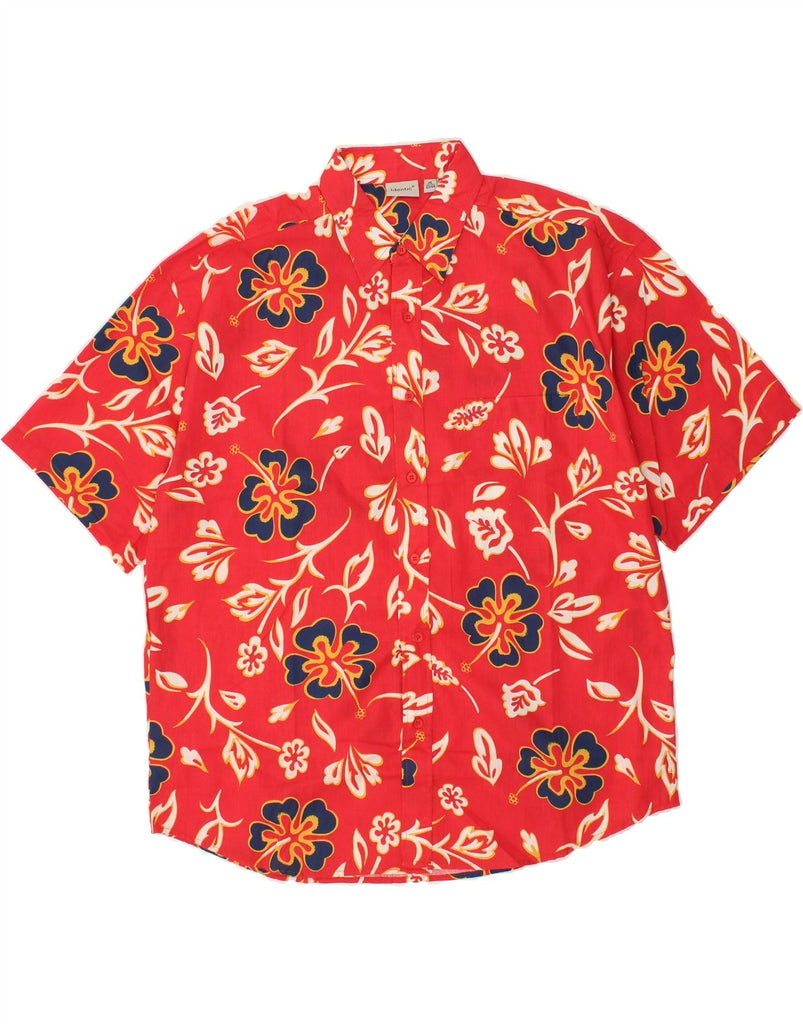 IDENTIC Mens Short Sleeve Shirt Size 43/44 XL Red Floral Cotton Vintage Identic and Second-Hand Identic from Messina Hembry 