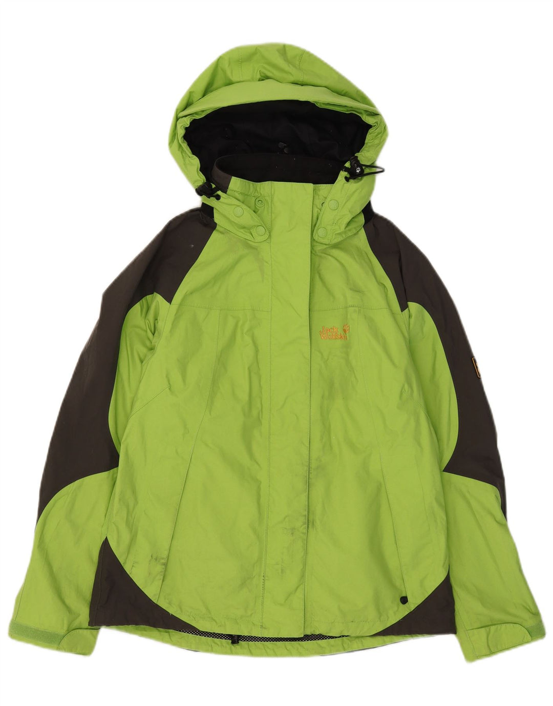 Jack Wolfskin Womens Hooded Rain Jacket UK 12/14 Medium Green Colourblock