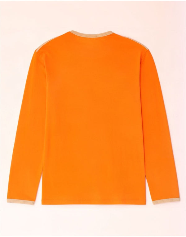 Puma Boys Graphic Top Long Sleeve 15-16 Years Large Orange Colourblock
