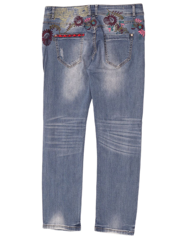 Desigual Womens Low Waist Slim Jeans W30 L30 Blue Floral Cotton