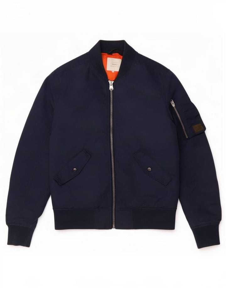 Jack & Jones Mens Padded Bomber Jacket UK 36 Small Navy Blue Nylon