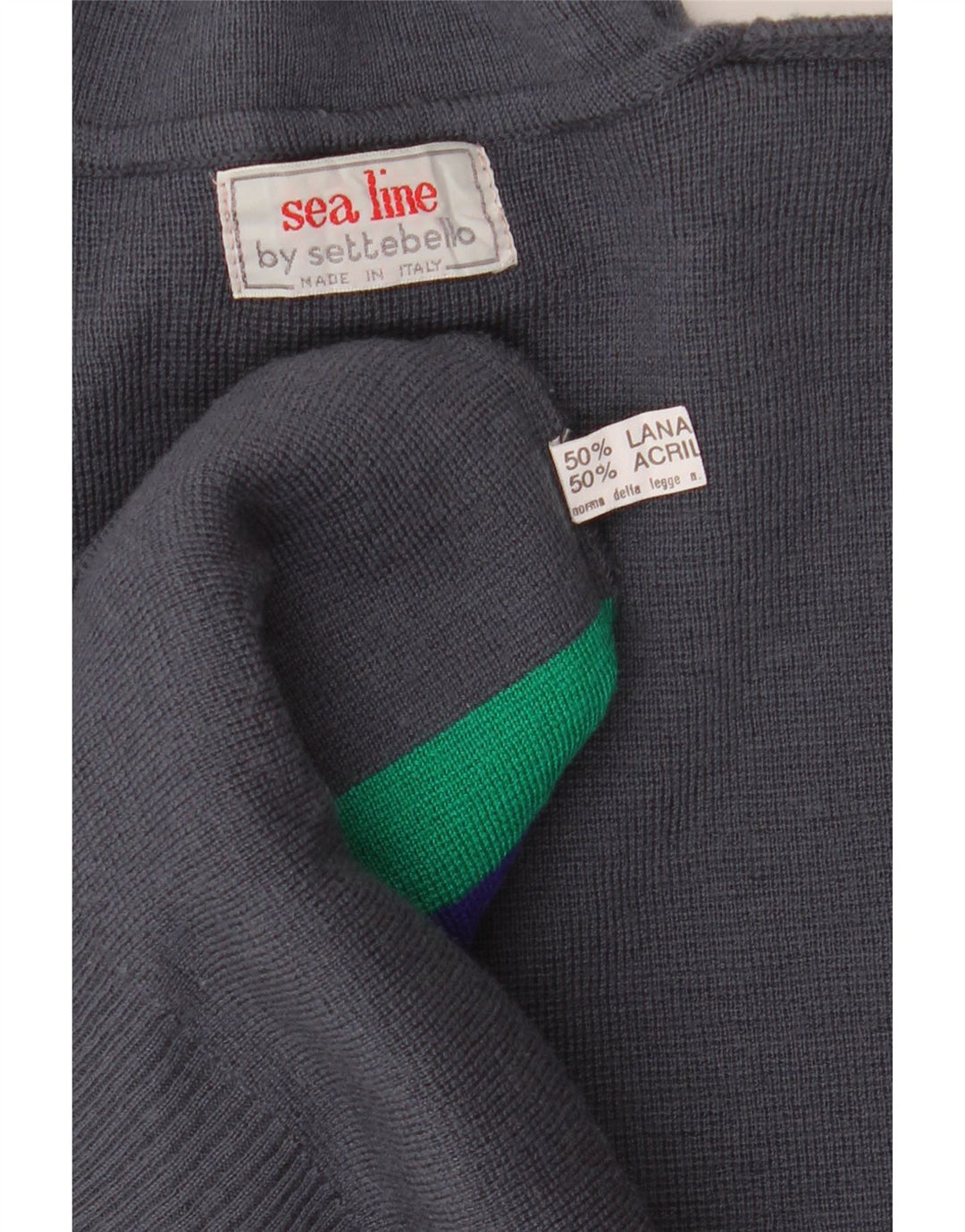 SETTEBELLO Mens Polo Neck Jumper Sweater Large Grey Colourblock Wool