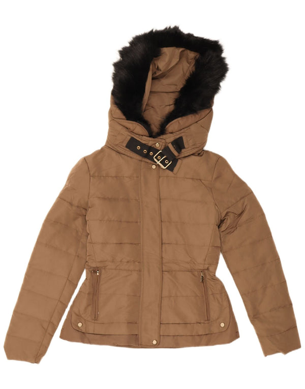 Zara Womens Hooded Padded Jacket UK 10 Small Brown